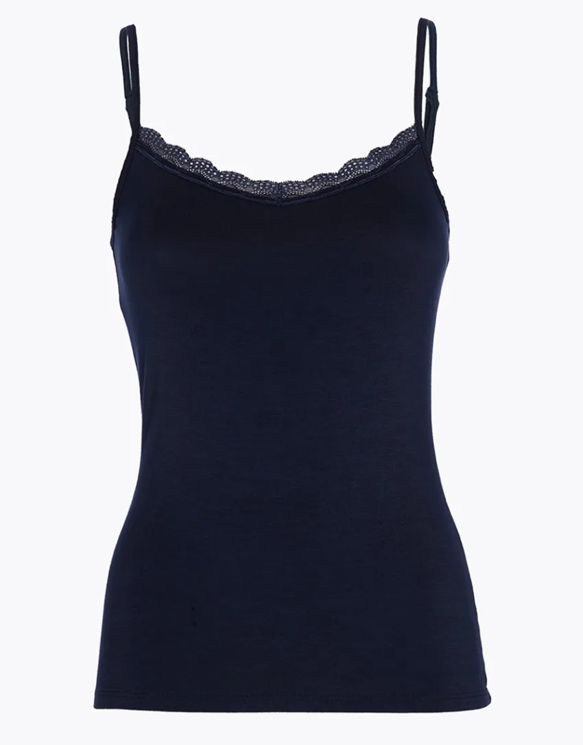 Donna LOVABLE Top E Smanicati-Top Basic Soul in viscosa con balza in pizzo, REF# L7032