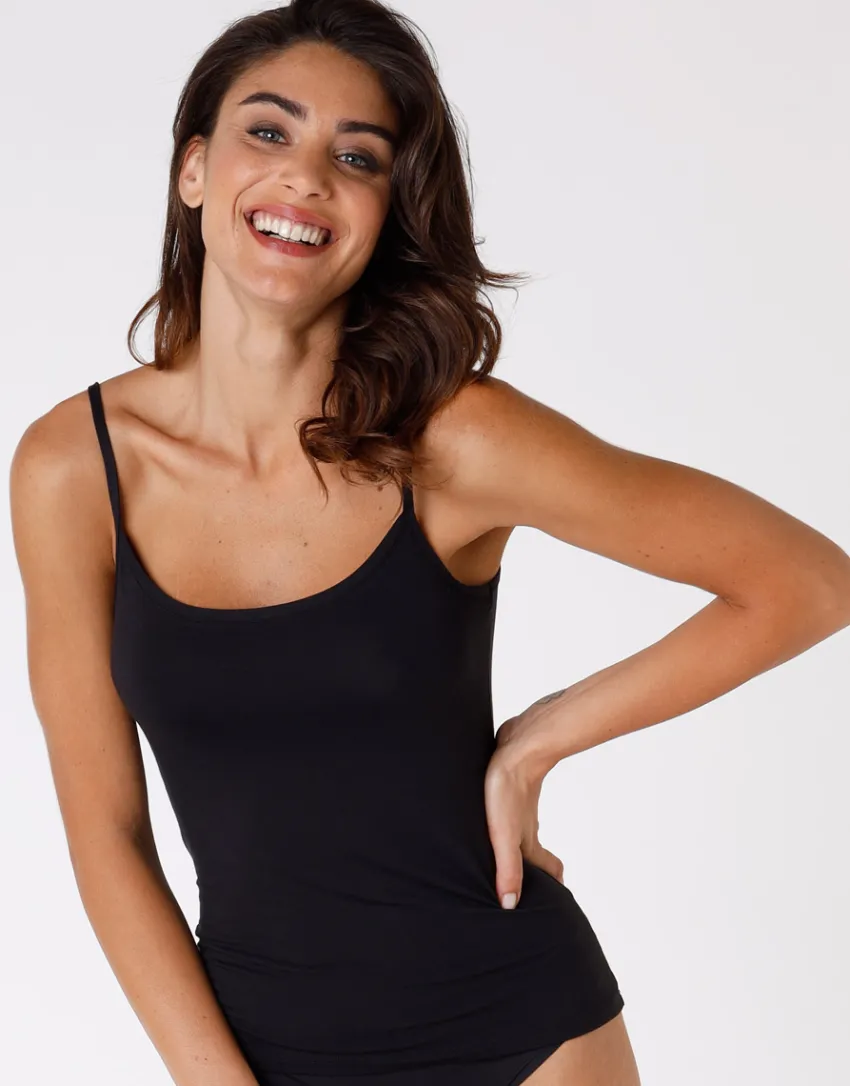 Donna LOVABLE Top E Smanicati-Top Basic Soul liscio in viscosaREF# 7012