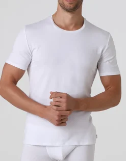 Uomo LOVABLE T-Shirt-T-shirt girocollo Supima Premium Cotton in cotone elasticizzato, biancaREF# L6016