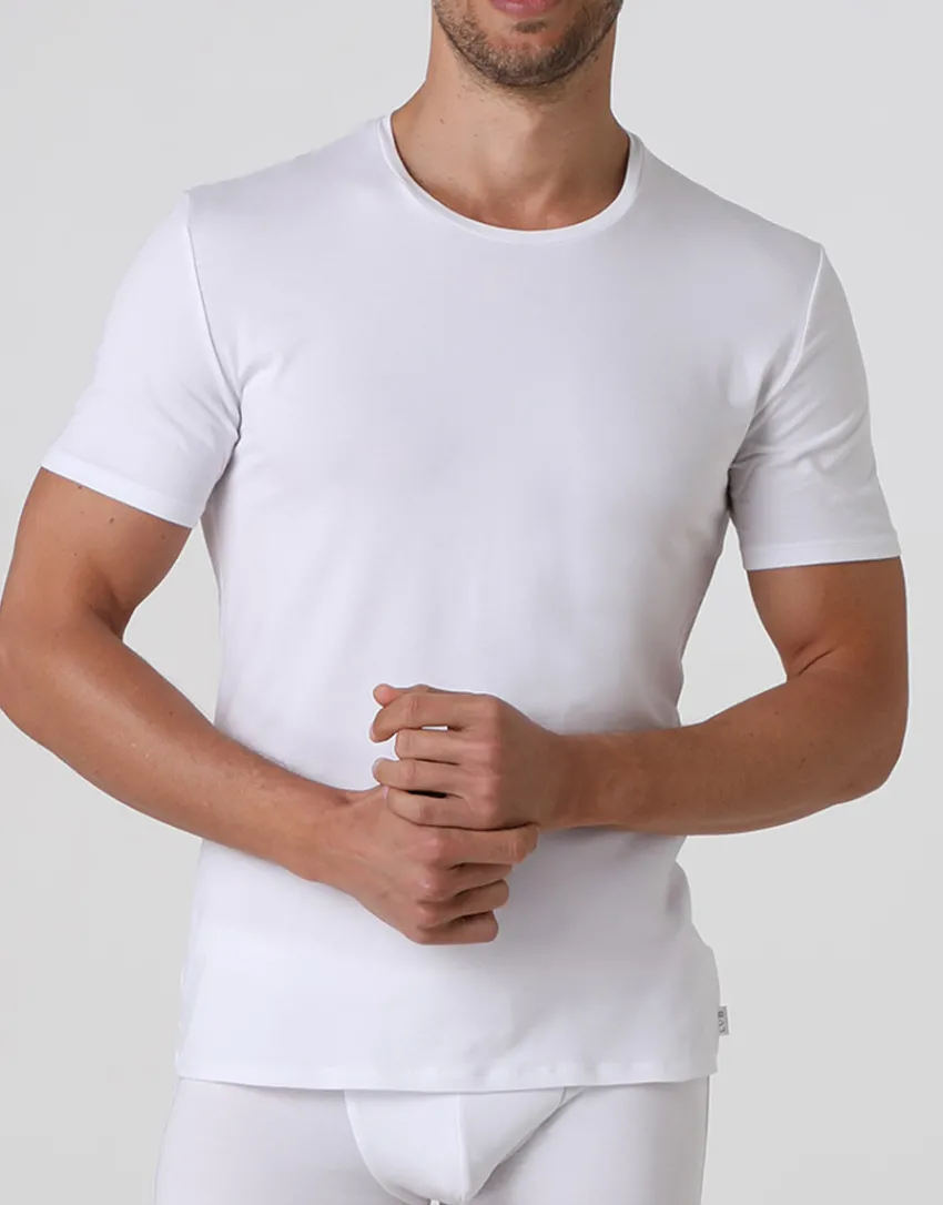 Uomo LOVABLE T-Shirt-T-shirt girocollo Supima Premium Cotton in cotone elasticizzato, biancaREF# L6016