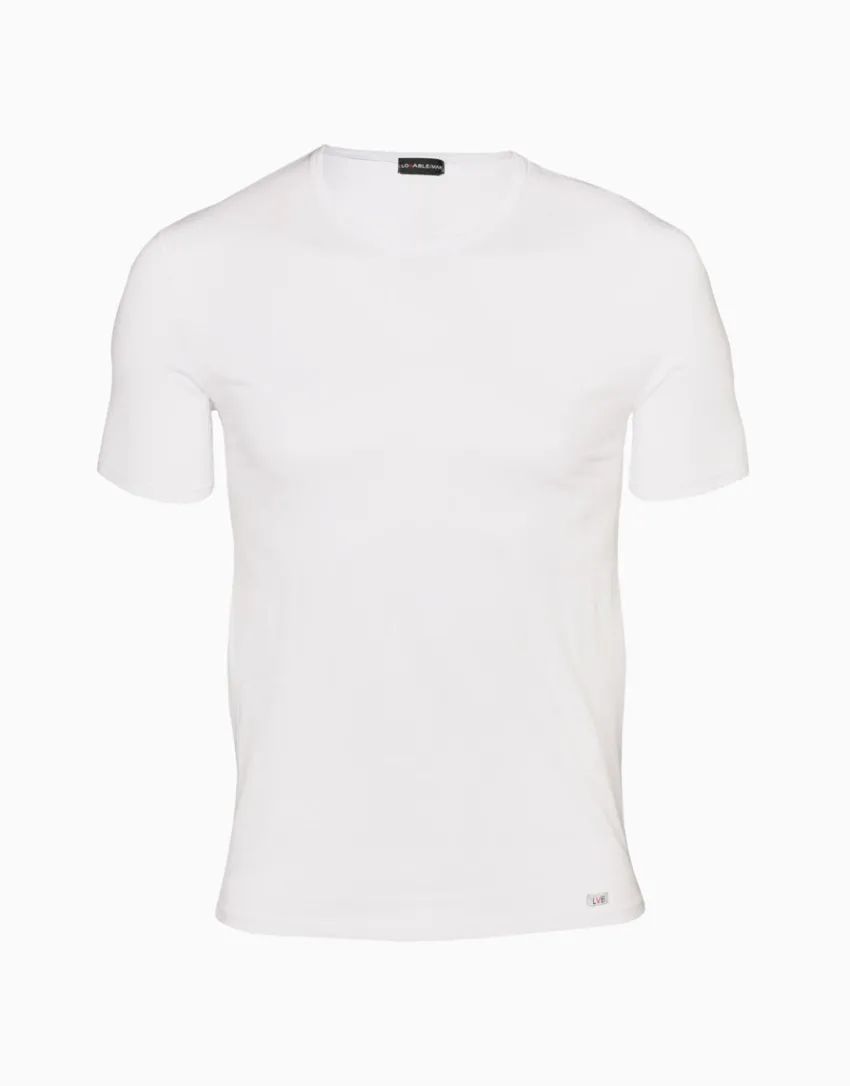 Uomo LOVABLE T-Shirt-T-shirt girocollo Supima Premium Cotton in cotone elasticizzato, biancaREF# L6016