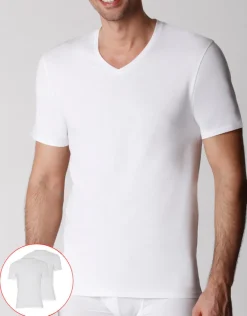 Uomo LOVABLE T-Shirt-T-shirt scollo a V uomo in cotone biologico, confezione x2 REF# L0A6E